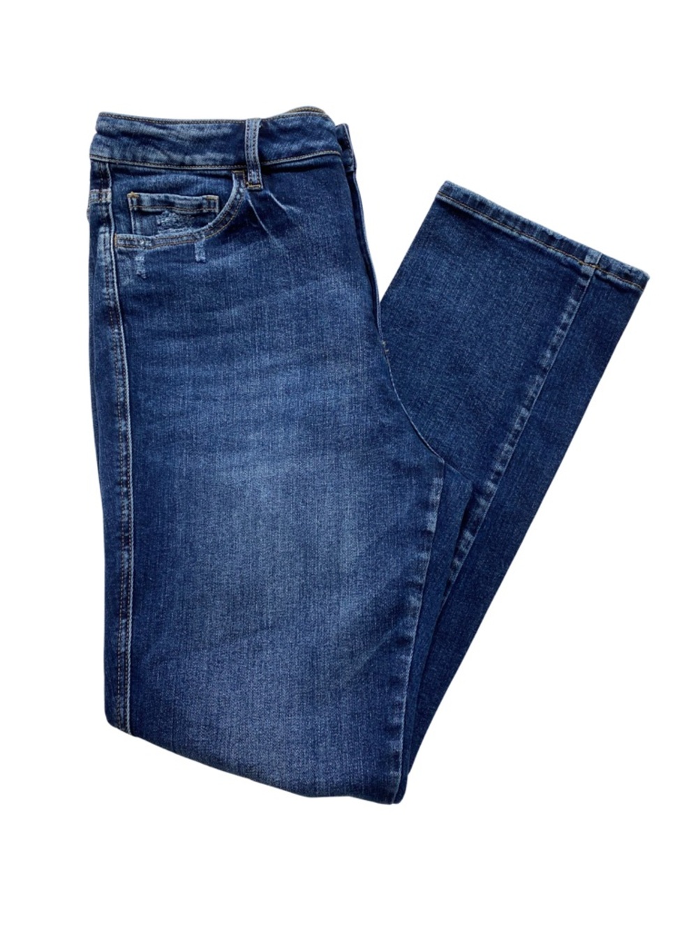 Flying Monkey High Rise Slim Straight Stretch Jeans 34 Distressed Medium Wash